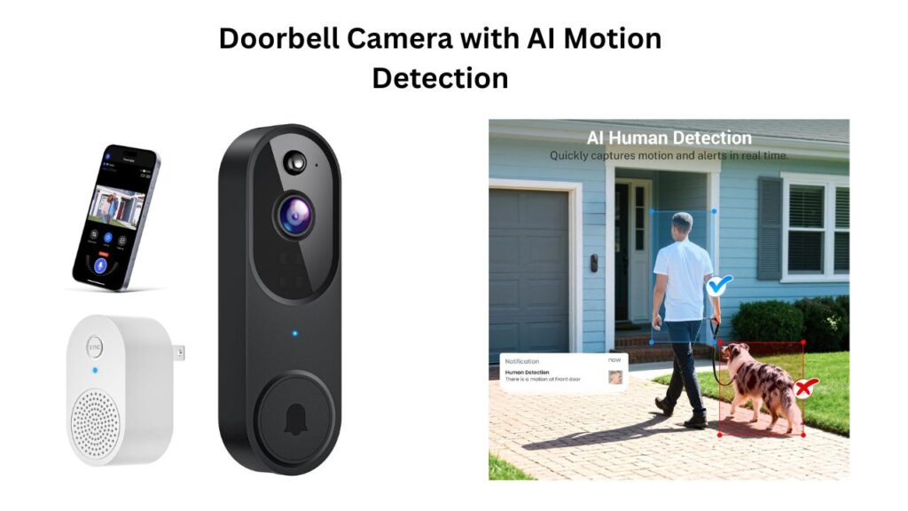 ArvoElio M50 wireless Wi-Fi video doorbell camera with HD lens and button, mounted outside a home entrance.