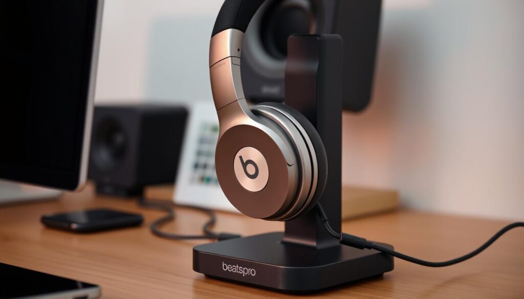 Beats over ear headphones in sleek black design with cushioned ear cups for high-quality sound and comfort.