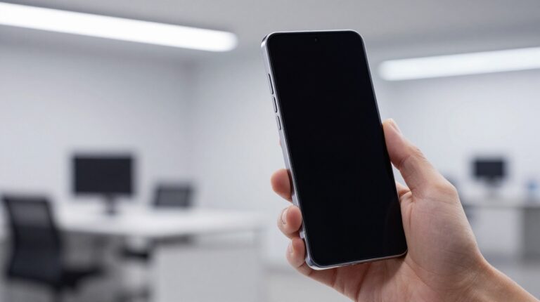 Samsung Galaxy S26 Ultra held at an angle, demonstrating the new Privacy Display feature which obscures the screen for bystanders while remaining clear for the user.