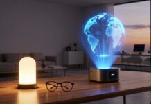 The Future of Lifestyle: 15 Game-Changing Gadgets for a Smarter, More Efficient Life "A collection of innovative lifestyle gadgets including a 3D hologram projector, TCL smart glasses, a Mix ProQ cybersecurity tool, and a banana-shaped designer lamp on a modern desk."