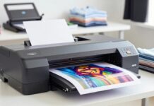 The Ultimate Guide to DTF Printing: Best Printers for Small Business Growth in 2026 A professional DTF printer for small business printing a vibrant custom graphic on transfer film in a modern home-office studio with a heat press and blank apparel in the background