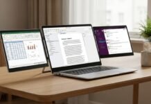 Blackview Triple Screen Extender Review 2026 Blackview Triple Screen Extender attached to a modern laptop on a desk, showcasing an ultra-slim triple-monitor setup for a 300% productivity boost.